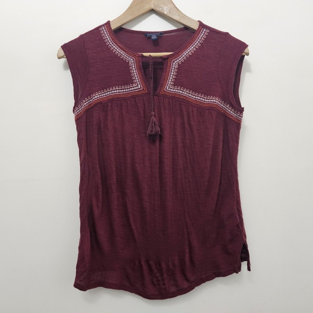 AEROPOSTALE Women's Blouse Top Burgendy Fair Isle Size XS